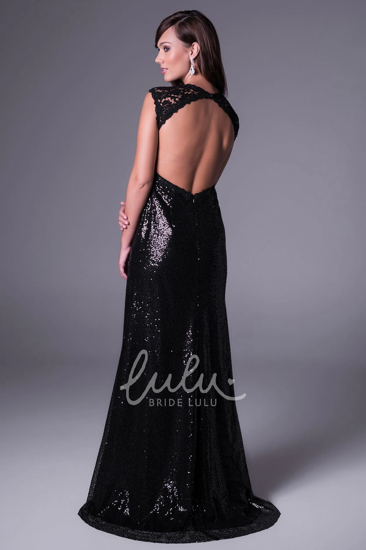 Sleeveless Lace Sheath Prom Dress with Sequins Floor-Length V-Neck Style