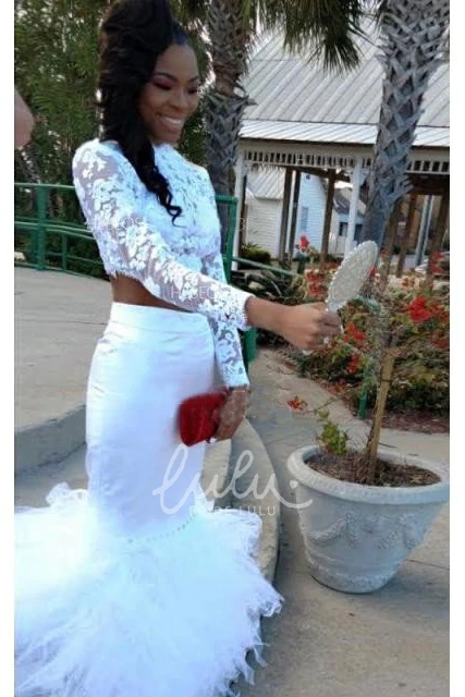 High Neck Lace Tulle Mermaid Formal Dress with Long Sleeves