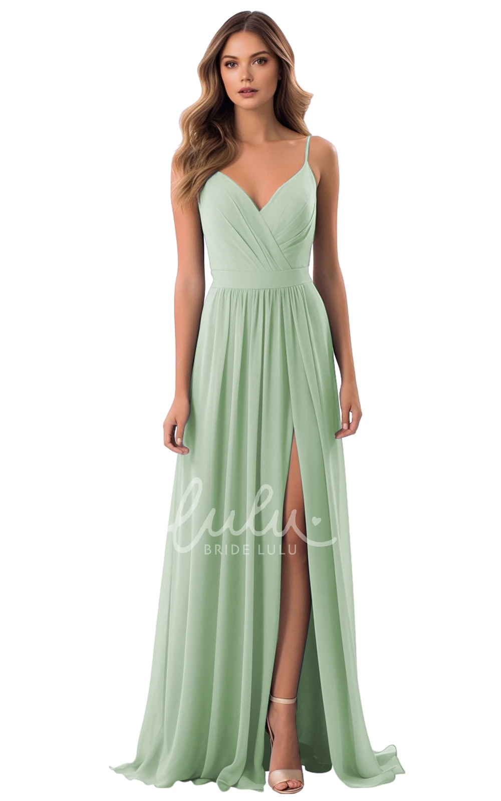 A-Line V-neck Chiffon Bridesmaid Dress with Split Front Elegant and Simple