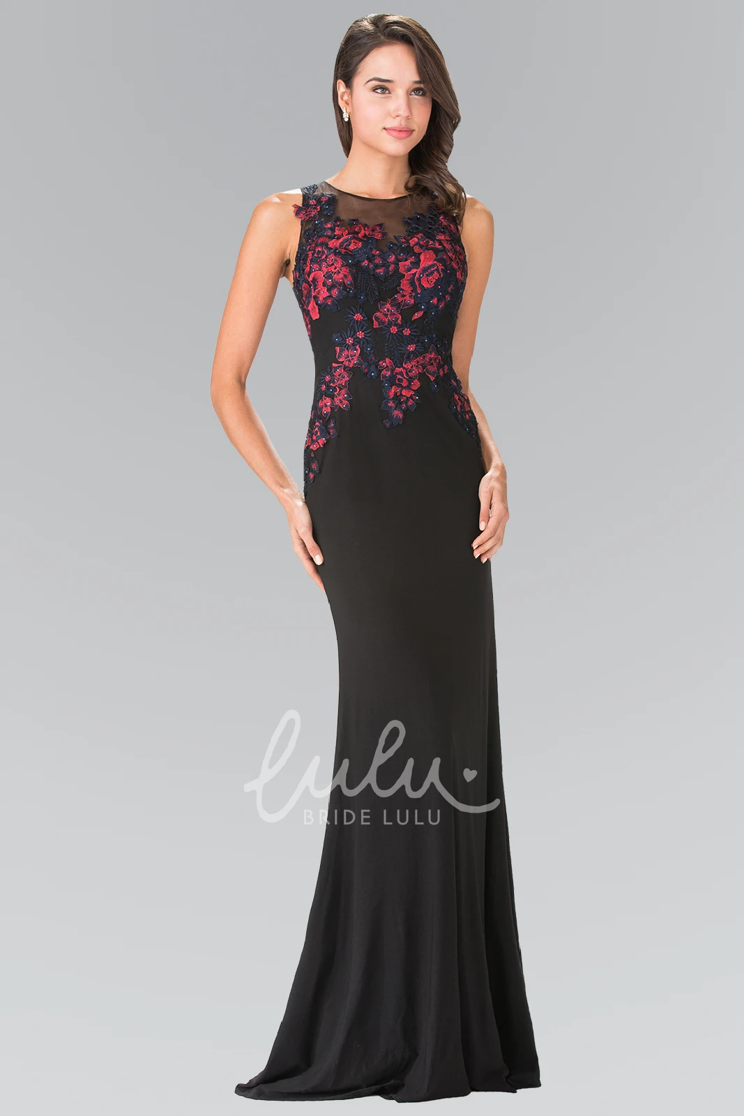 Sleeveless Sheath Jersey Keyhole Dress with Appliques Unique Bridesmaid Dress