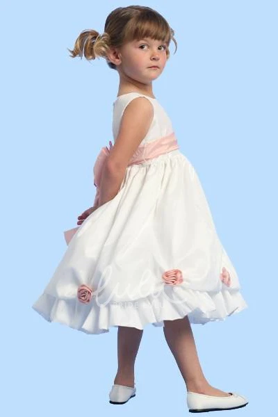 Taffeta Floral Tea-Length Flower Girl Dress with Floral Print
