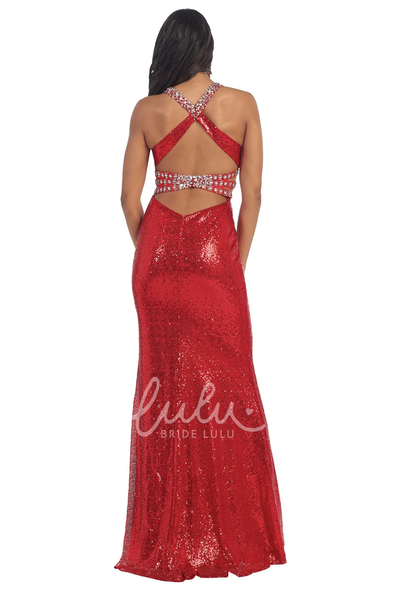 Sequin Beaded Floor-Length Strap Dress for Prom or Bridesmaids