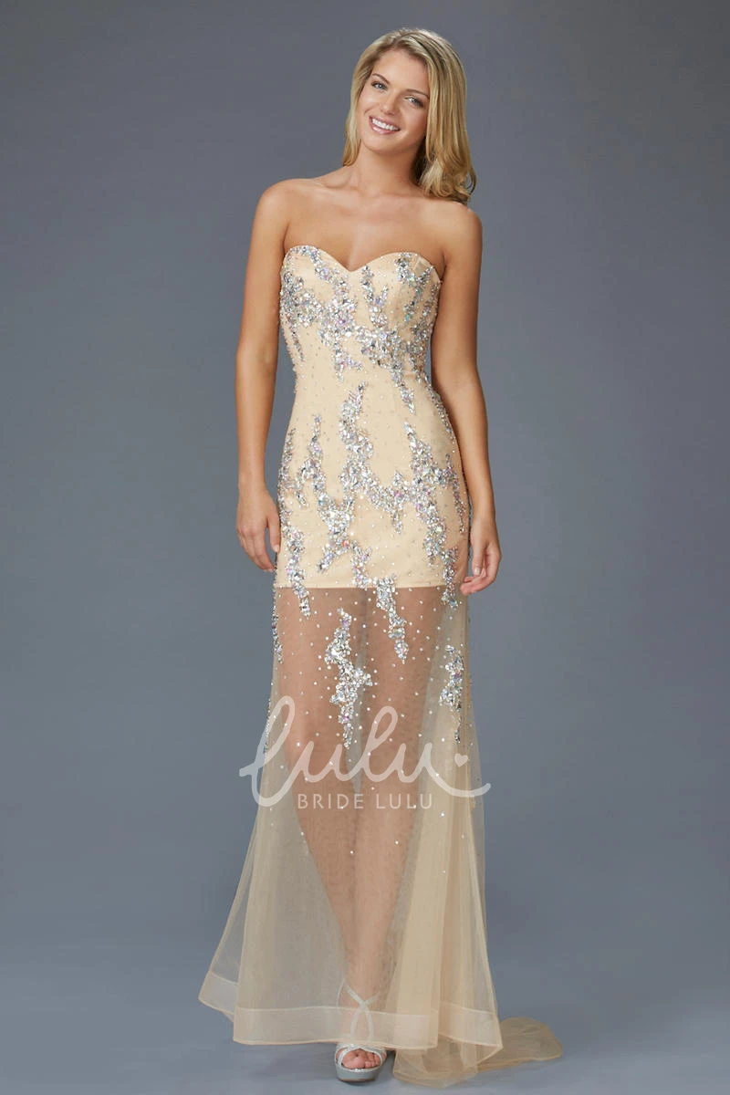 Sweetheart Tulle Sweep Train Sheath Formal Dress with Sleeveless and Beading