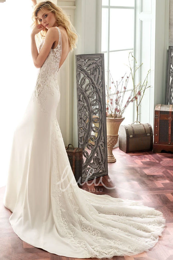 Maxi Chiffon Appliqued V-Neck Wedding Dress Flowy Bridal Gown