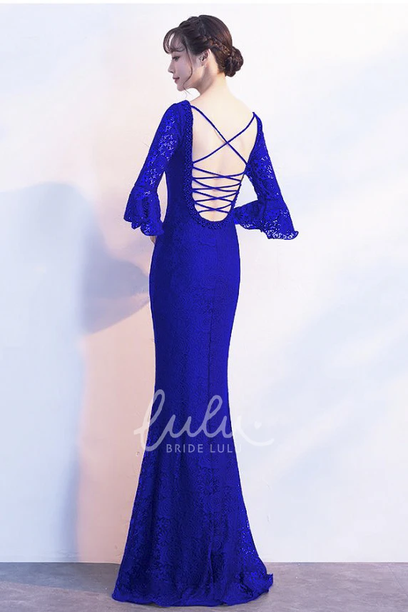 Sexy Mermaid Dress with Deep V-neck 3/4 Poet Sleeves and Strappy Back