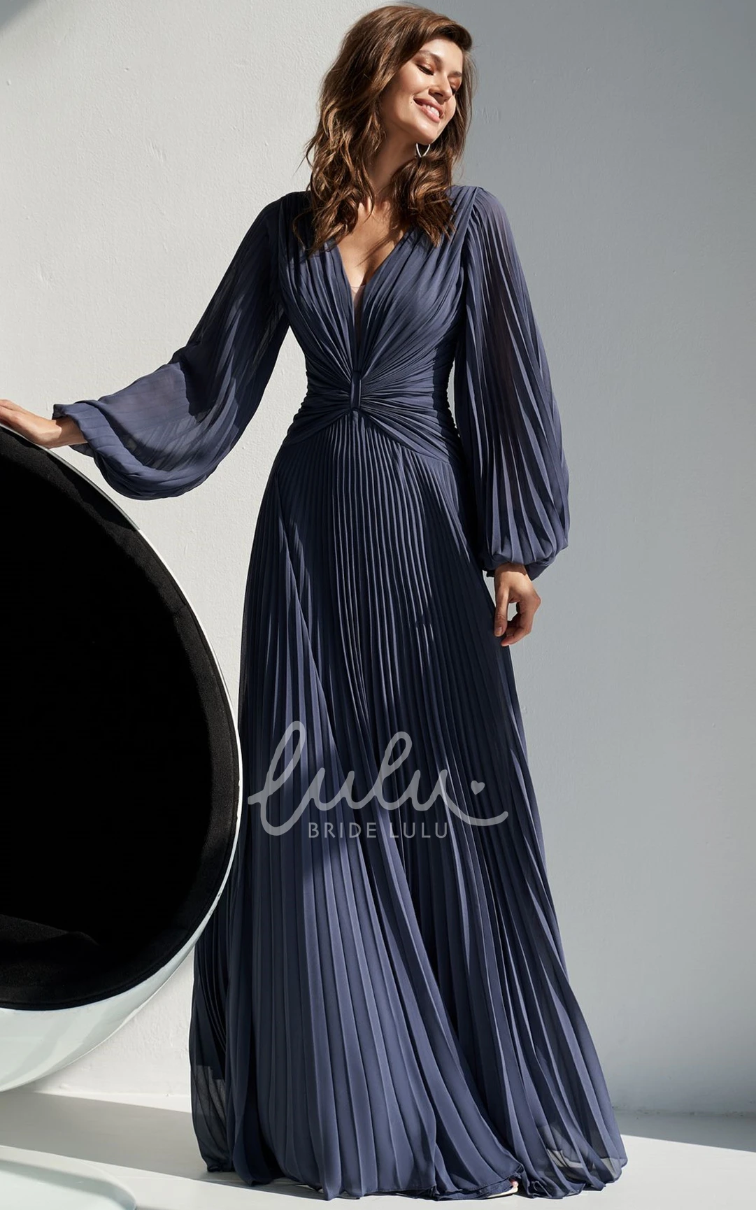 A Line Chiffon V-neck Mother MOB Dress with Pleats Ethereal Formal Dress