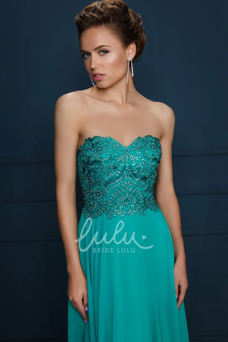 Embroidered Chiffon Sweetheart Maxi Dress with Sleeveless A-Line Silhouette