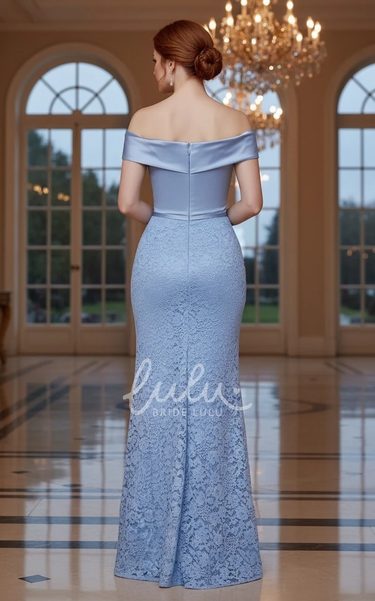 Floral Elegant Boho Mermaid Lace Off-the-Shoulder Maxi Mob Dress with Zip Back