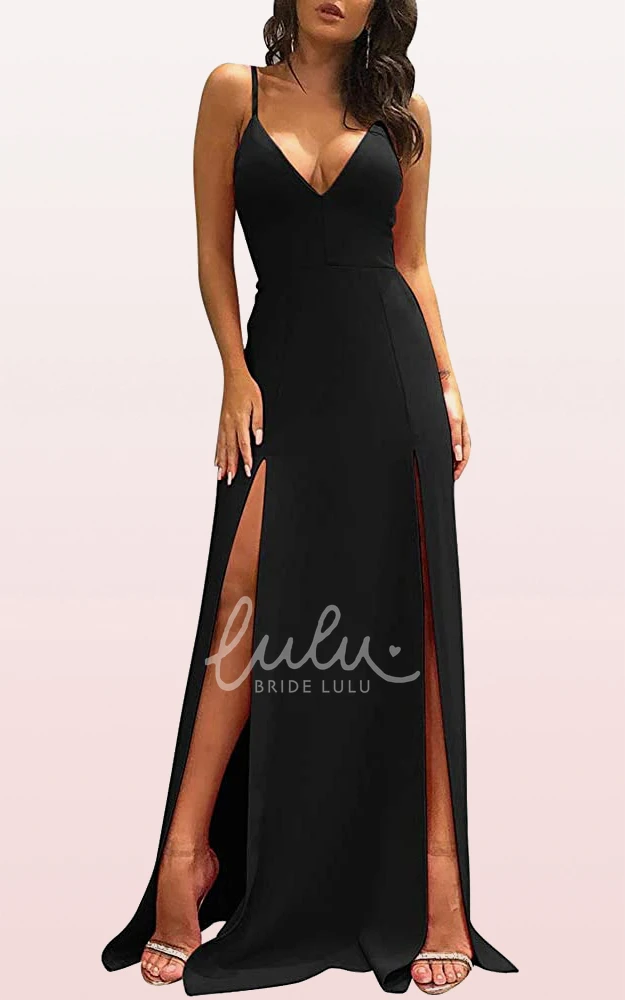 Elegant Sleeveless Satin V-neck A Line Mother Dress with Split Front Evening Dress
