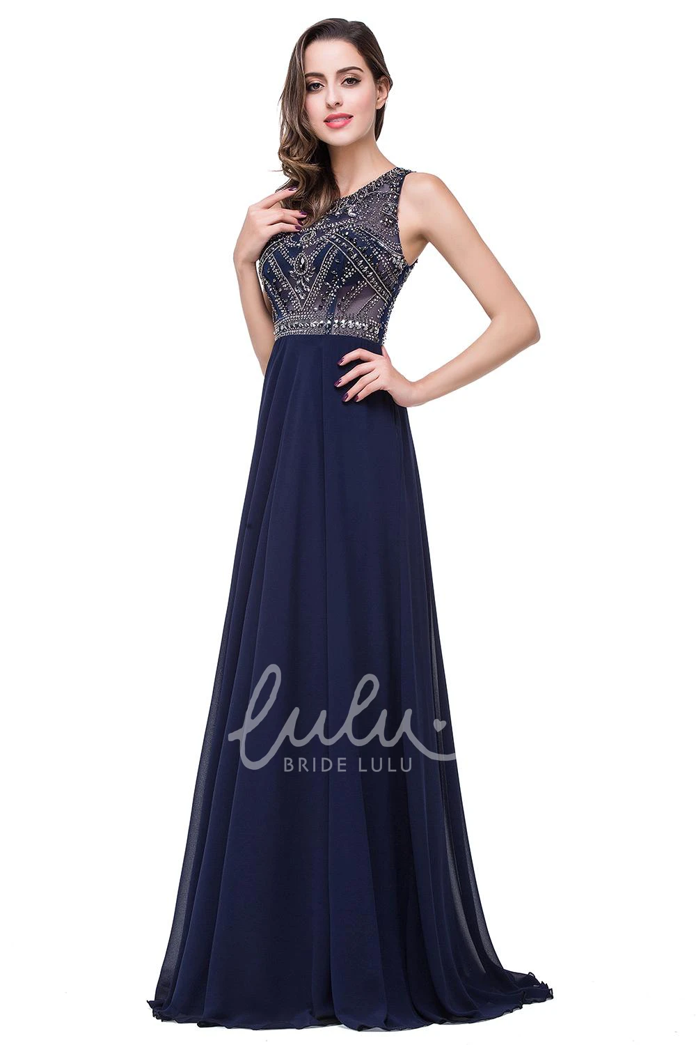 Beaded Illusion Chiffon Prom Dress Modern A-line Dress 2025