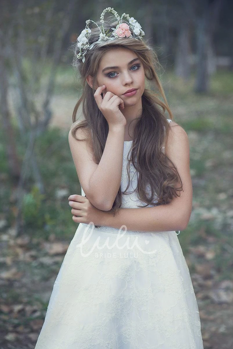 Floral Tulle and Lace Tea-Length Flower Girl Dress Unique Style