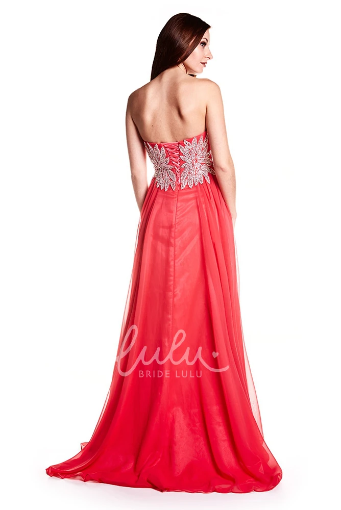 Crystal Sweetheart Chiffon Prom Dress A-Line Floor-Length Pleated