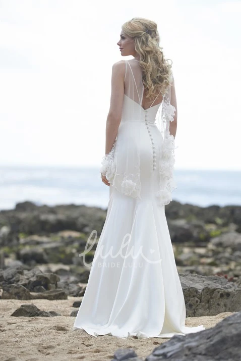 Backless Chiffon Wedding Dress with Bow Long and Flowy Bridal Gown