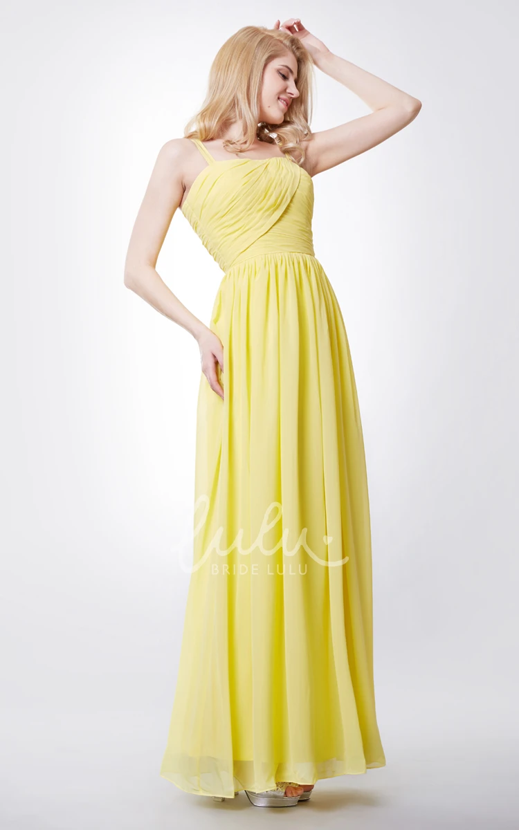 Sexy Sheath Chiffon Prom Dress with Spaghetti Straps and Flowy Skirt