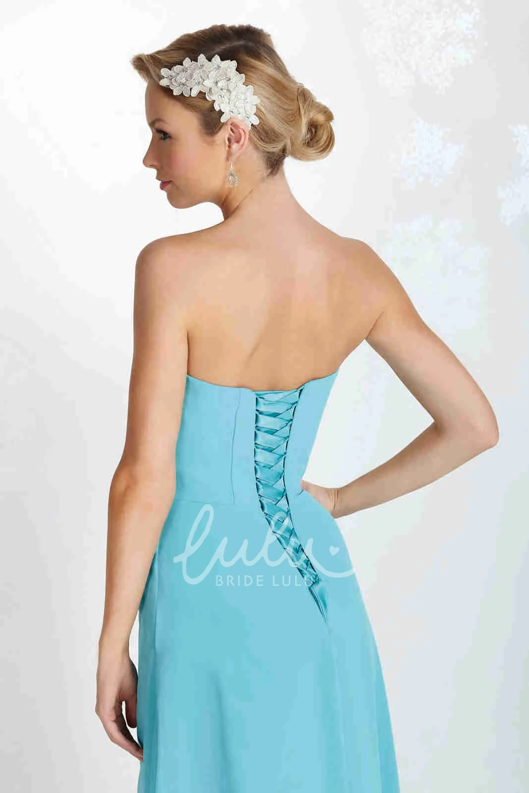 Floor-Length Strapless Chiffon Bridesmaid Dress with Draping Broach and Lace-Up