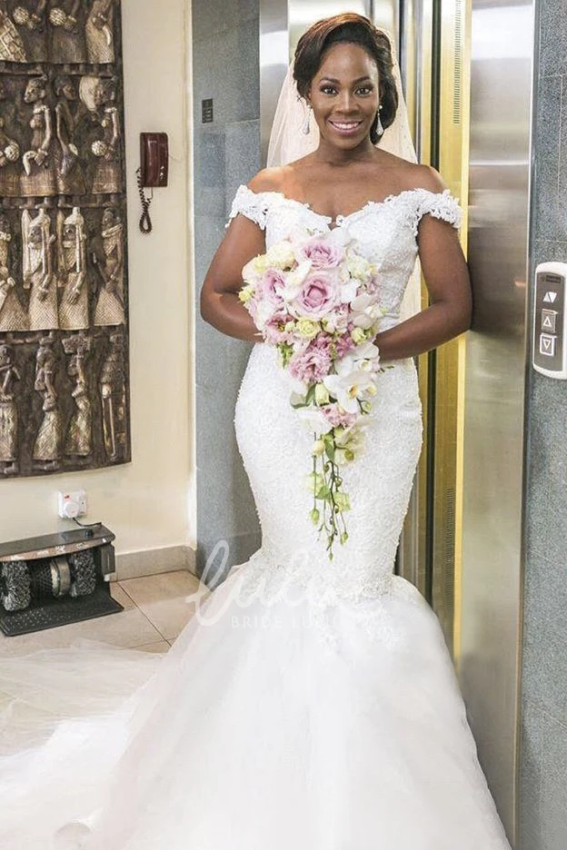 Off-the-Shoulder Mermaid Wedding Dress with Lace and Tulle Sexy Bridal Gown