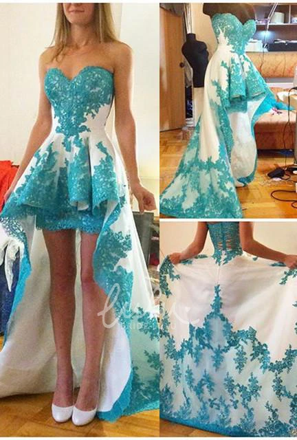 Hi-Lo Cocktail Dress with Sweetheart Neckline and Lace Appliques