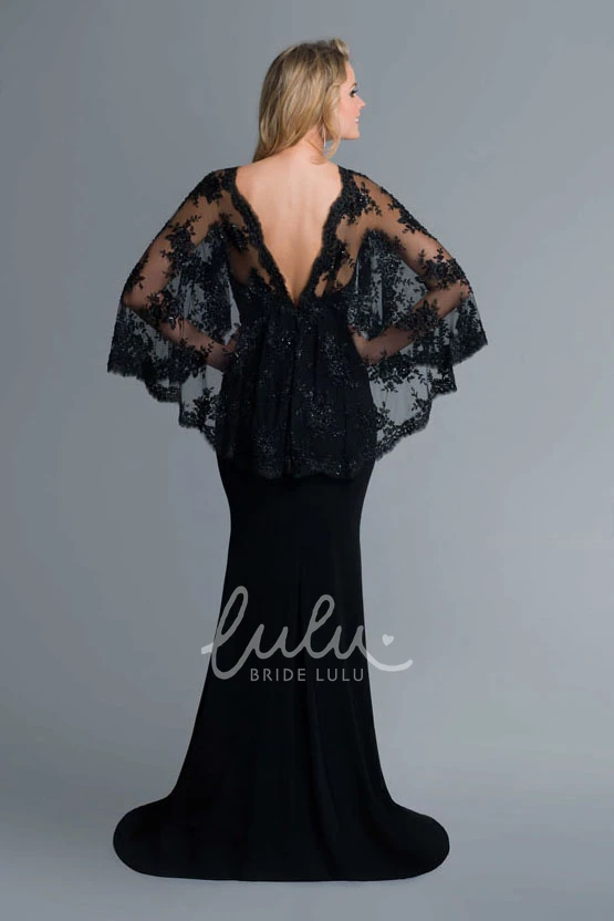 Long Sleeve Lace Sheath Dress with Cape for Prom