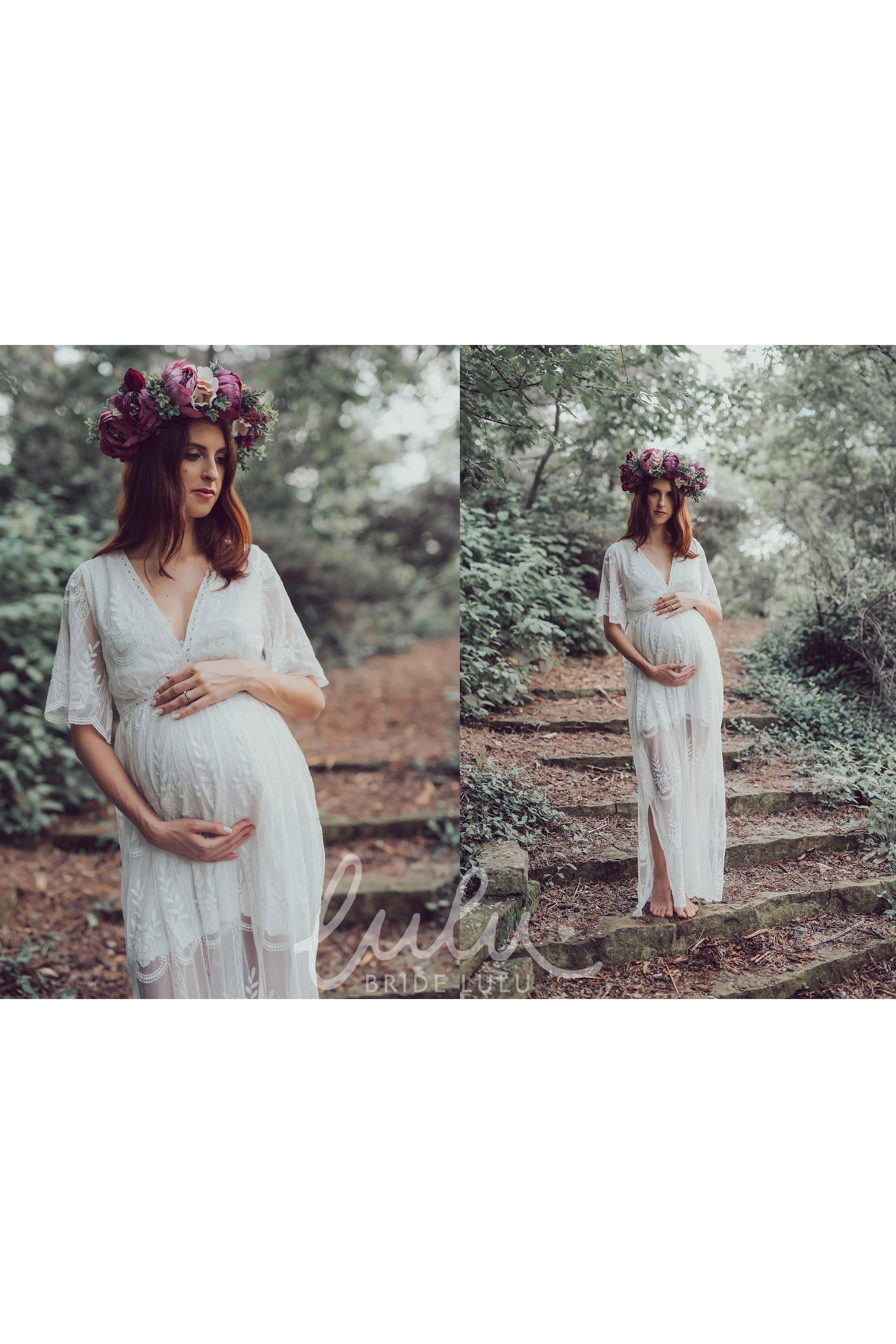 Half Sleeve Empire Maternity Wedding Dress in Floor-length Sheath