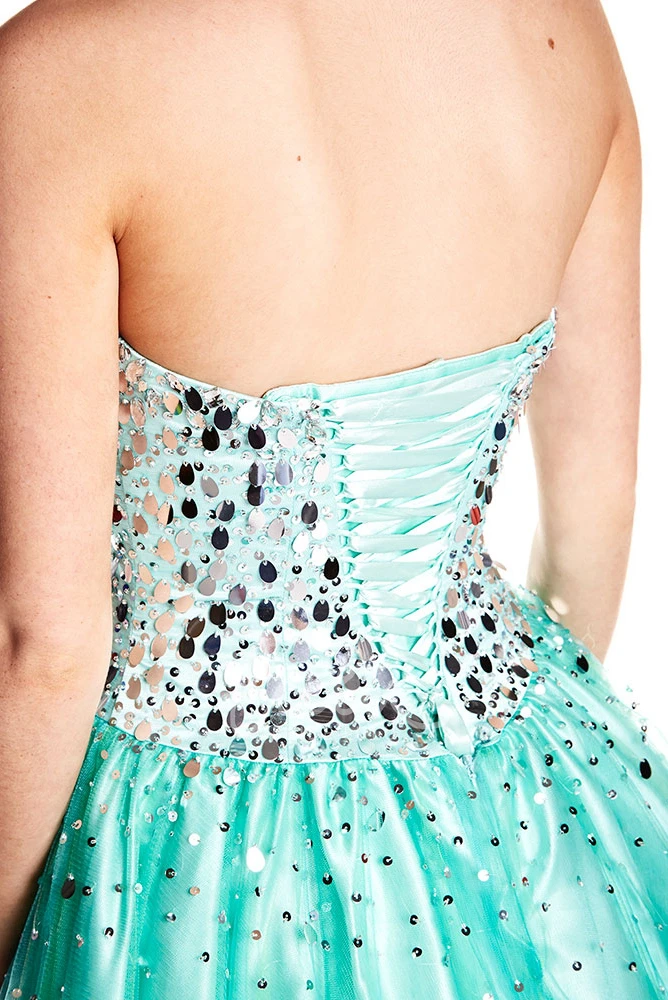 Strapless A-Line Prom Dress with Beaded Bodice and Bow Floor-Length Tulle and Satin Gown