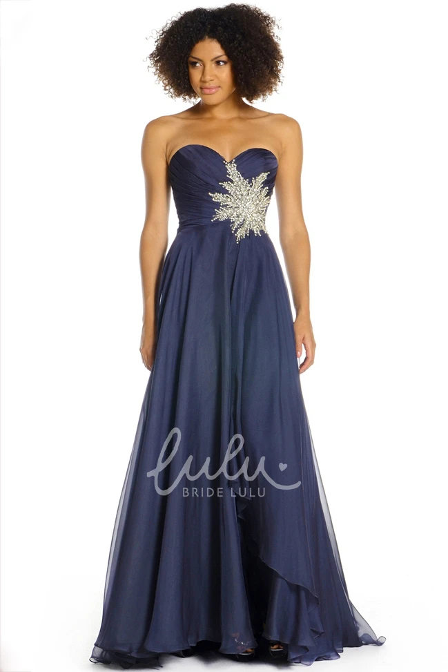 Floor-Length Criss-Cross Satin Chiffon Prom Dress with Beading Classy Prom Dress