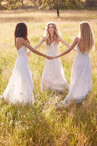 Spaghetti Strap Chiffon Bridesmaid Dress with Low-V Back and Flowy Skirt