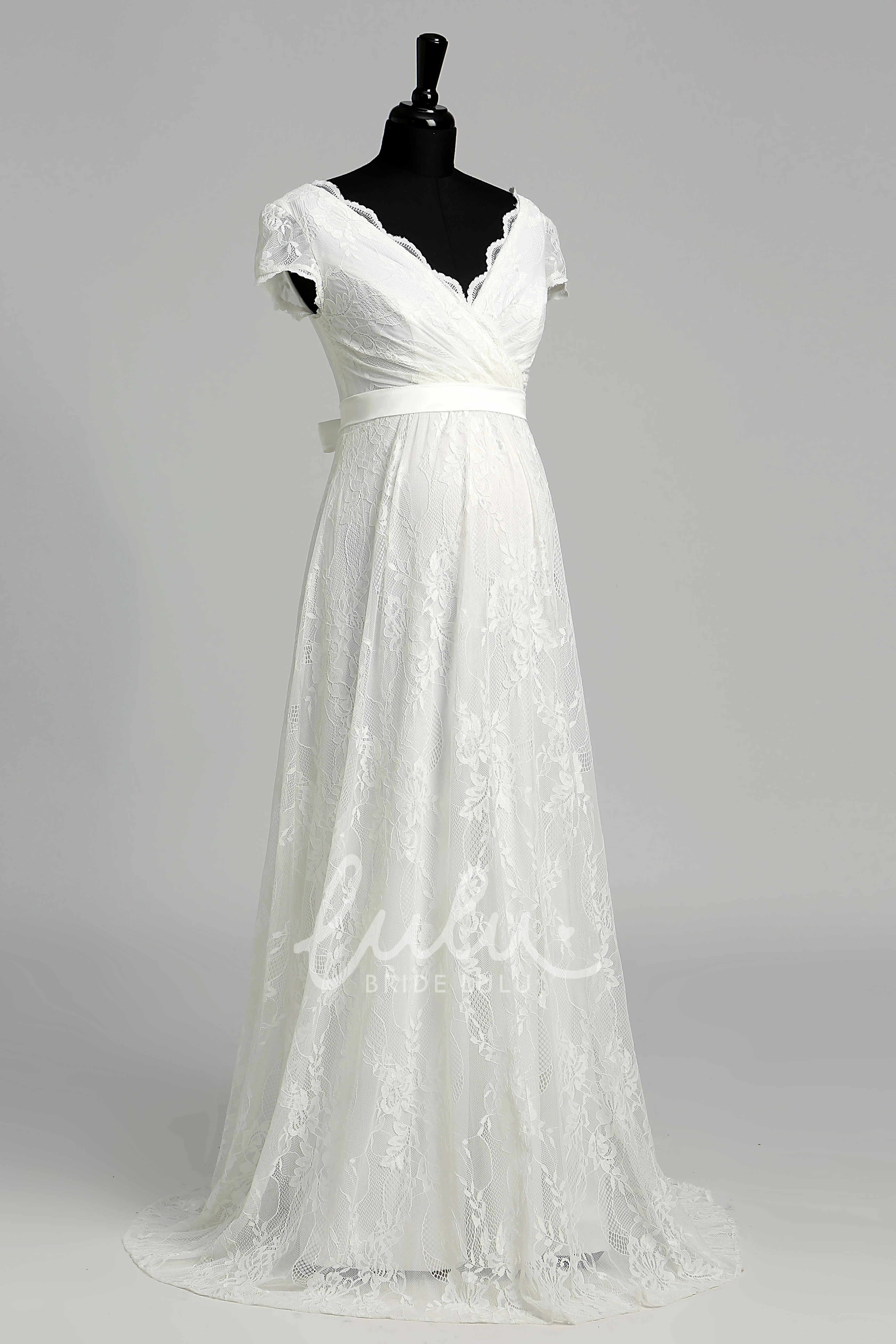 Beach Maternity Wedding Dress with Bow Sash Ribbon and A-Line Floor-Length Silhouette