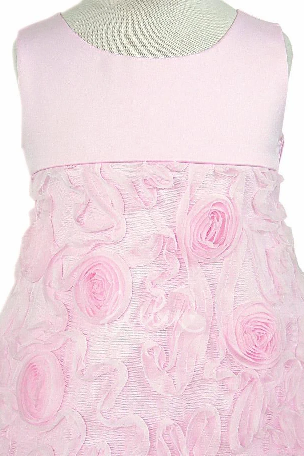 Sleeveless Satin Tea-Length Flower Girl Dress with Bow Classy Bridesmaid Dress