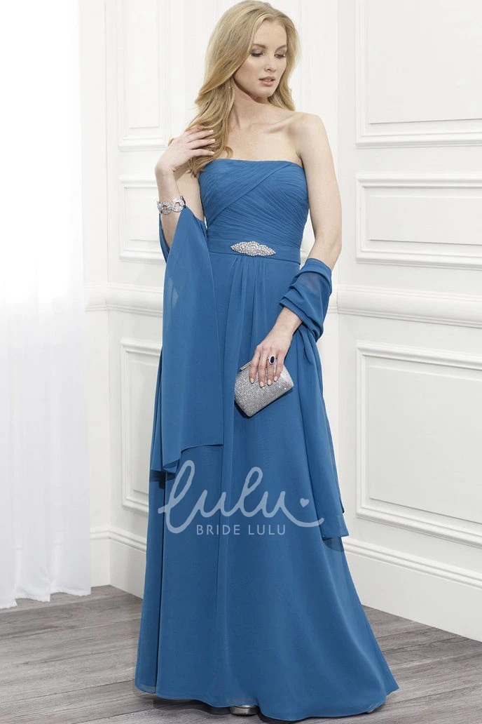 Strapless Ruched Chiffon Mother Of The Bride Dress with Waist Jewellery and Cape Modern Bridesmaid Dress