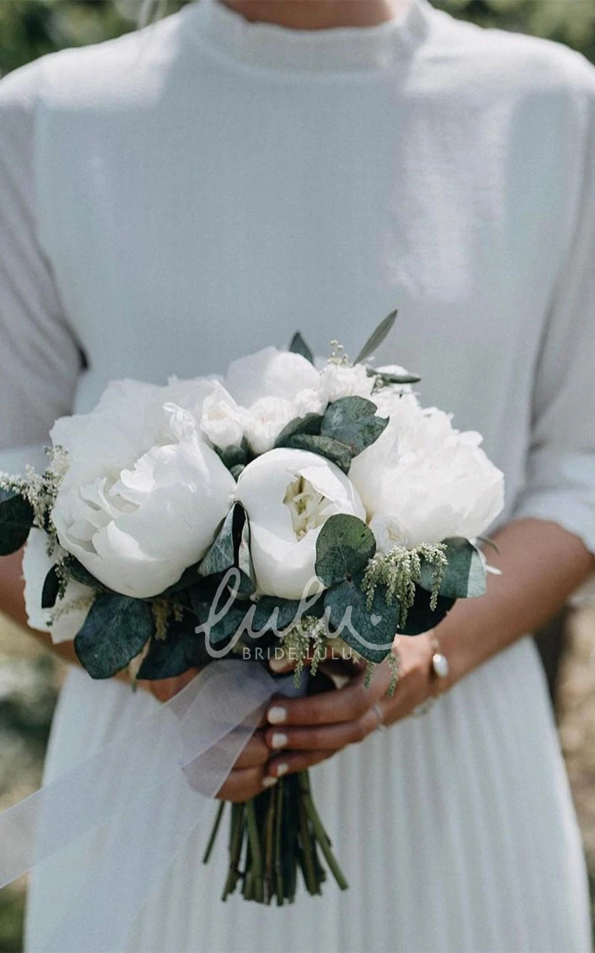 Tulle High Neck Tea-length Wedding Dress with Pleats Casual Tulle Tea-length Wedding Dress with High Neck
