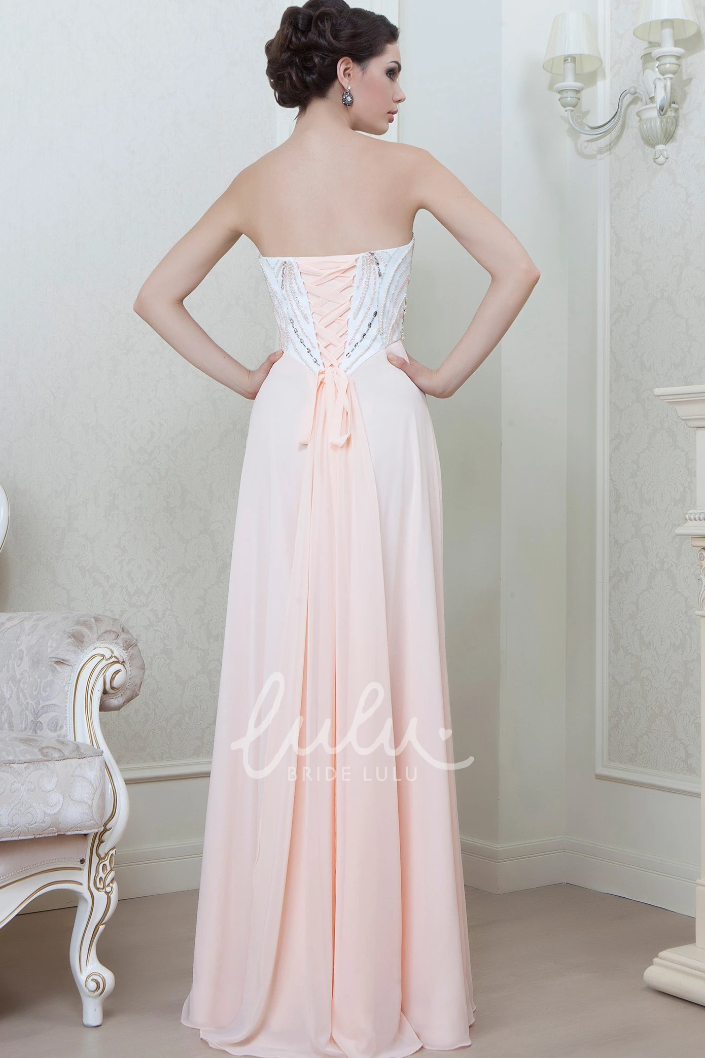 Sweetheart Beaded Long Chiffon Sheath Evening Dress