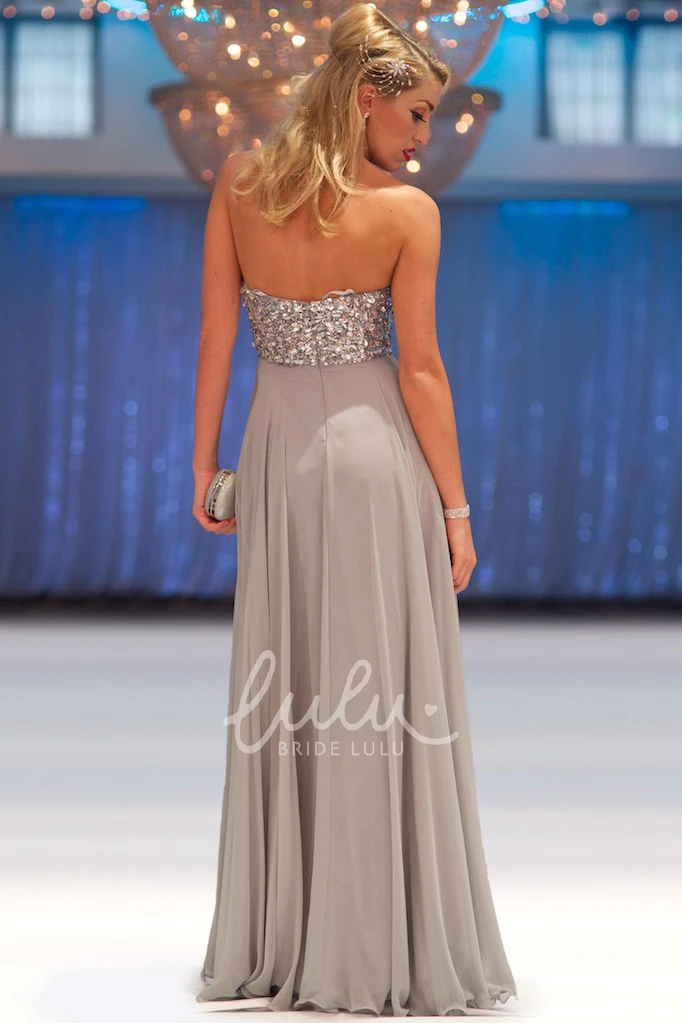 Beaded Empire Chiffon Prom Dress Sleeveless A-Line Dress with Sweetheart Neckline