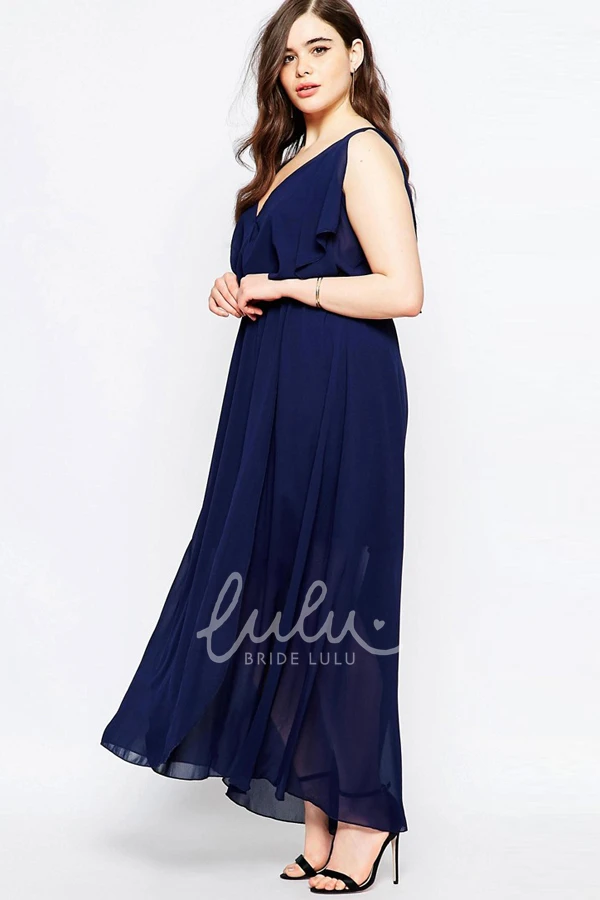 Ankle-Length Sleeveless Chiffon Bridesmaid Dress with Pleats and V-Neck