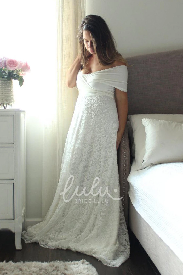 Wrapped Bodice A-Line Lace Wedding Dress Long