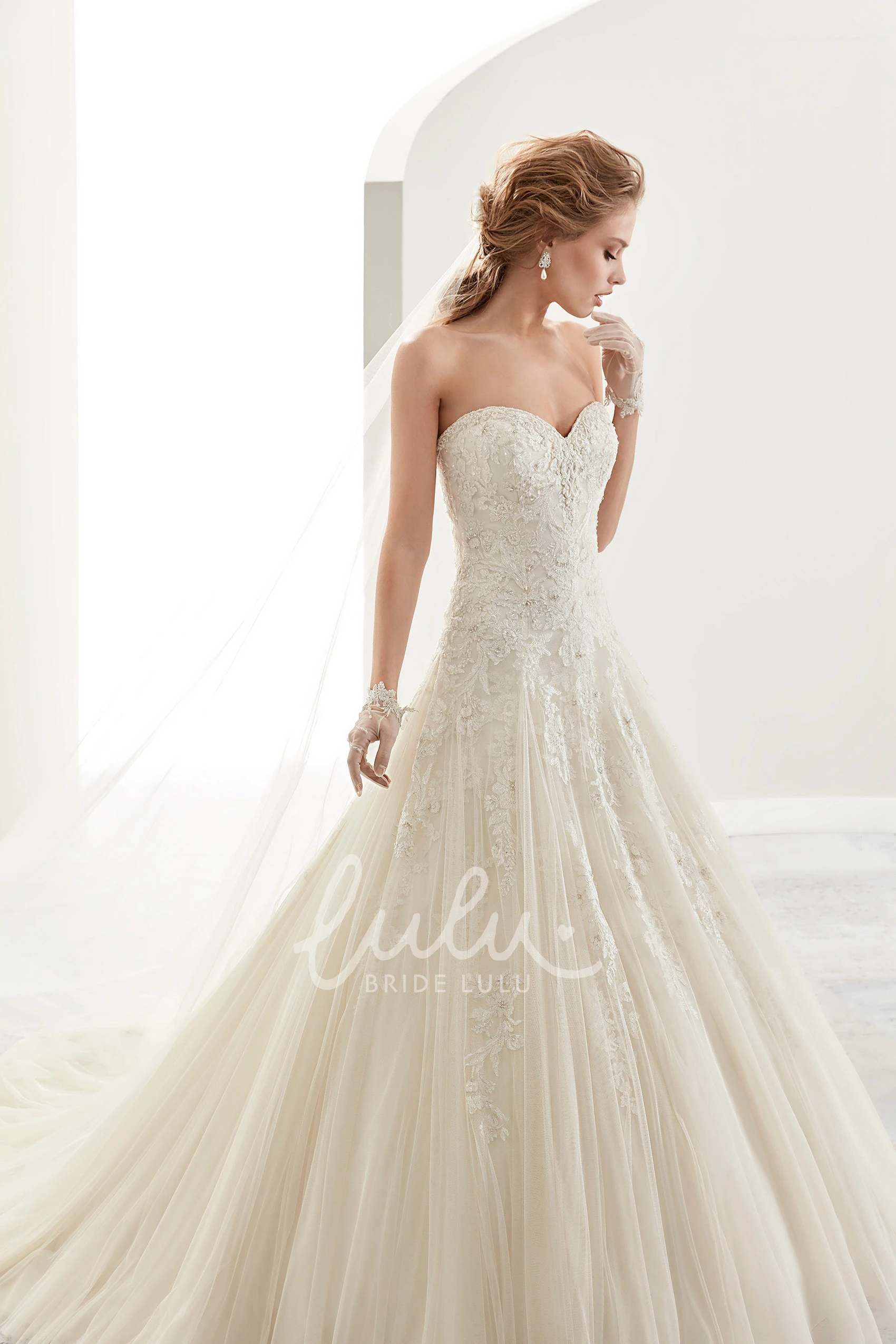 Beaded Sweetheart A-Line Bridal Dress with Brush-Train and Lace-Up Back