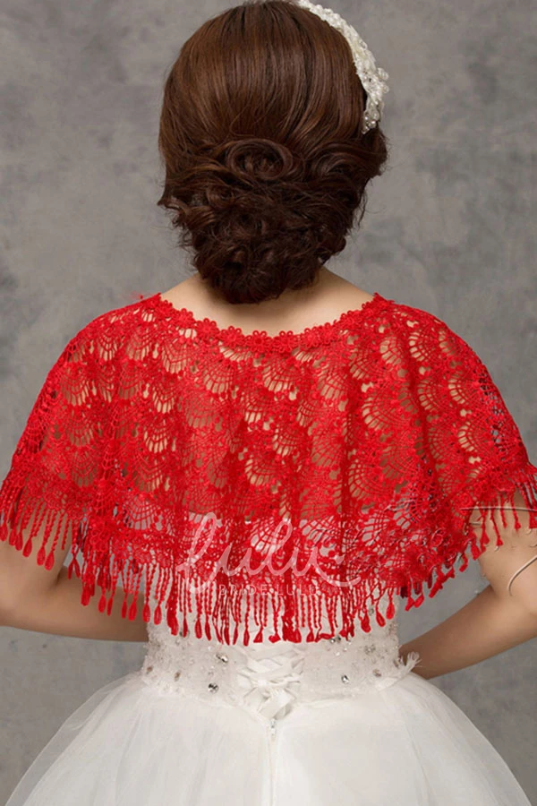 High-end Lace Red Word Collar Shoulder Cape Shawl Dress New Modern Women's Formal Wear