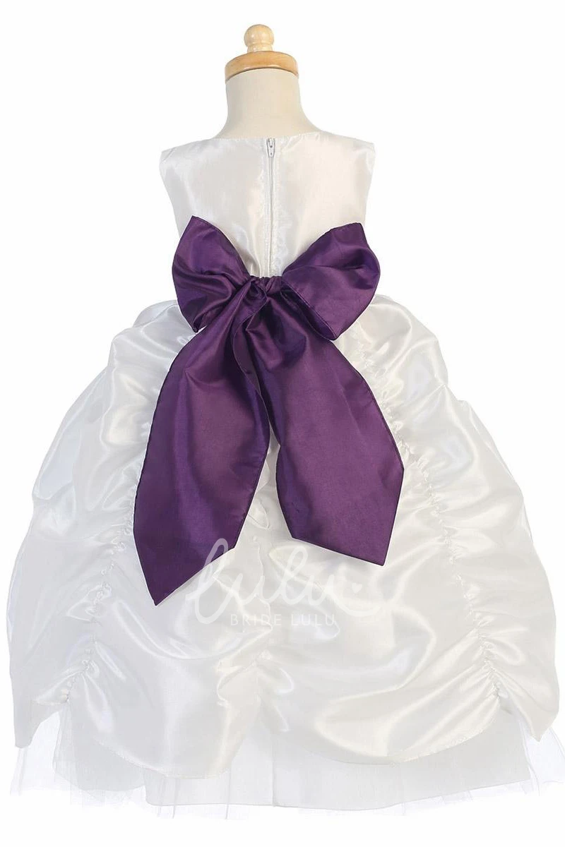Tiered Taffeta Wedding Flower Girl Dress with Floral Embroidery