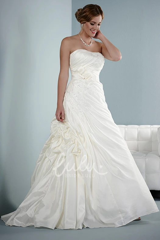 Pick-Up Satin A-Line Wedding Dress with Ruffles and Low-V Back
