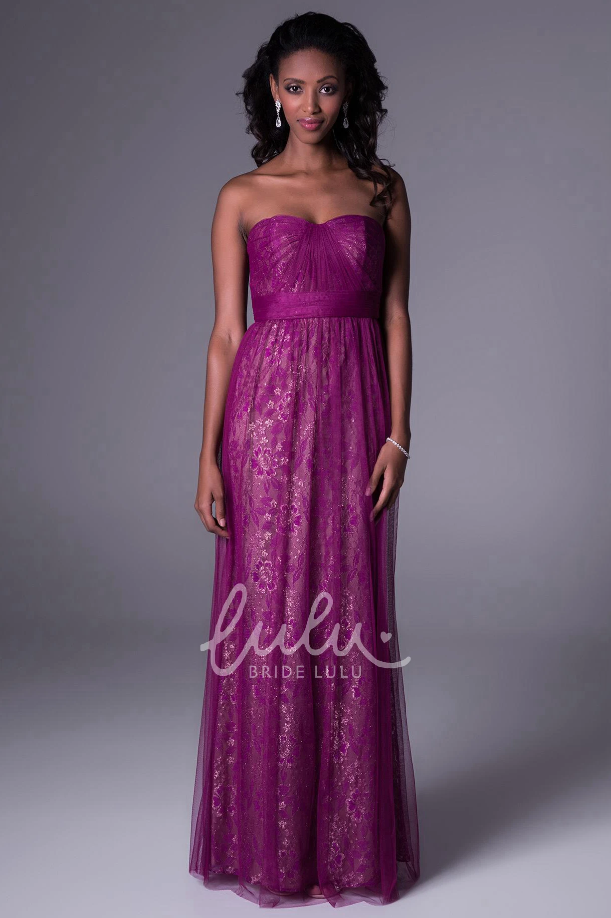 Sequined Sweetheart Long Tulle Bridesmaid Dress Sheath Modern Dress with Lace