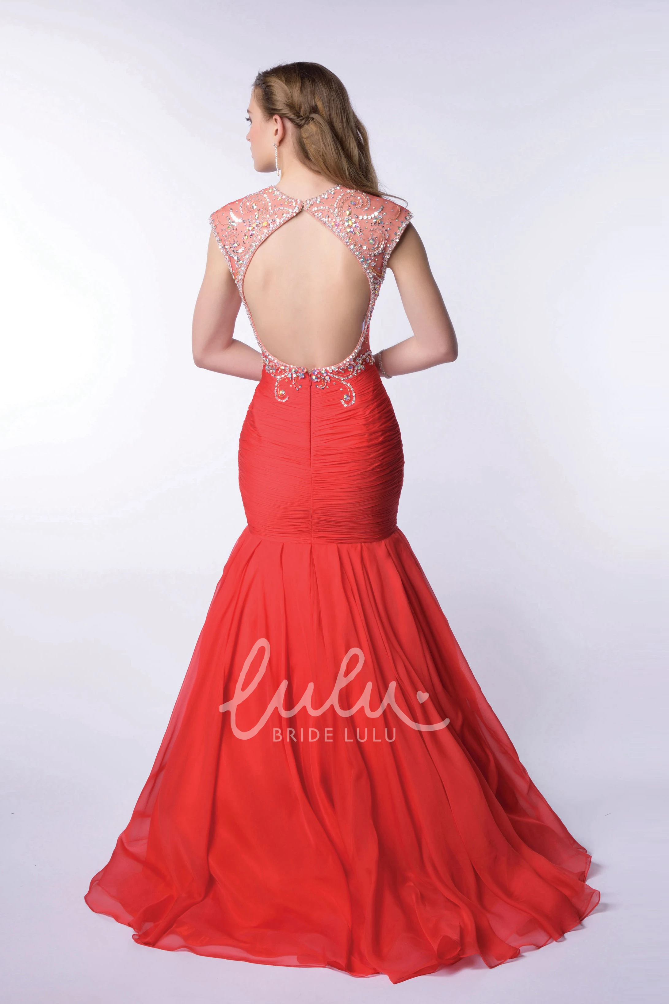 Chiffon V-Neck Homecoming Dress with Keyhole Back Flowy Bridesmaid Dress