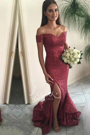 Off-the-shoulder Sequin Mermaid Formal Dress with Cap Sleeves