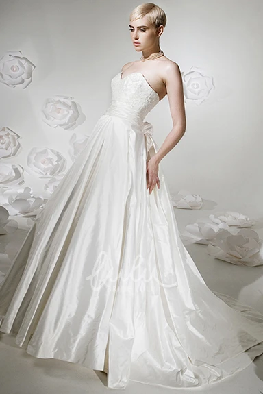 A-Line Sweetheart Satin Wedding Dress with Court Train and Backless Style Sleeveless Long
