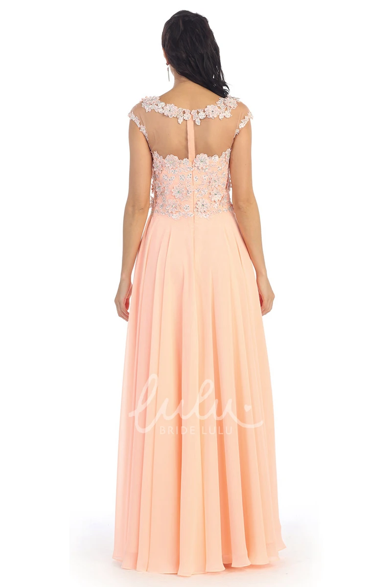 Chiffon Illusion Applique A-Line Bridesmaid Dress