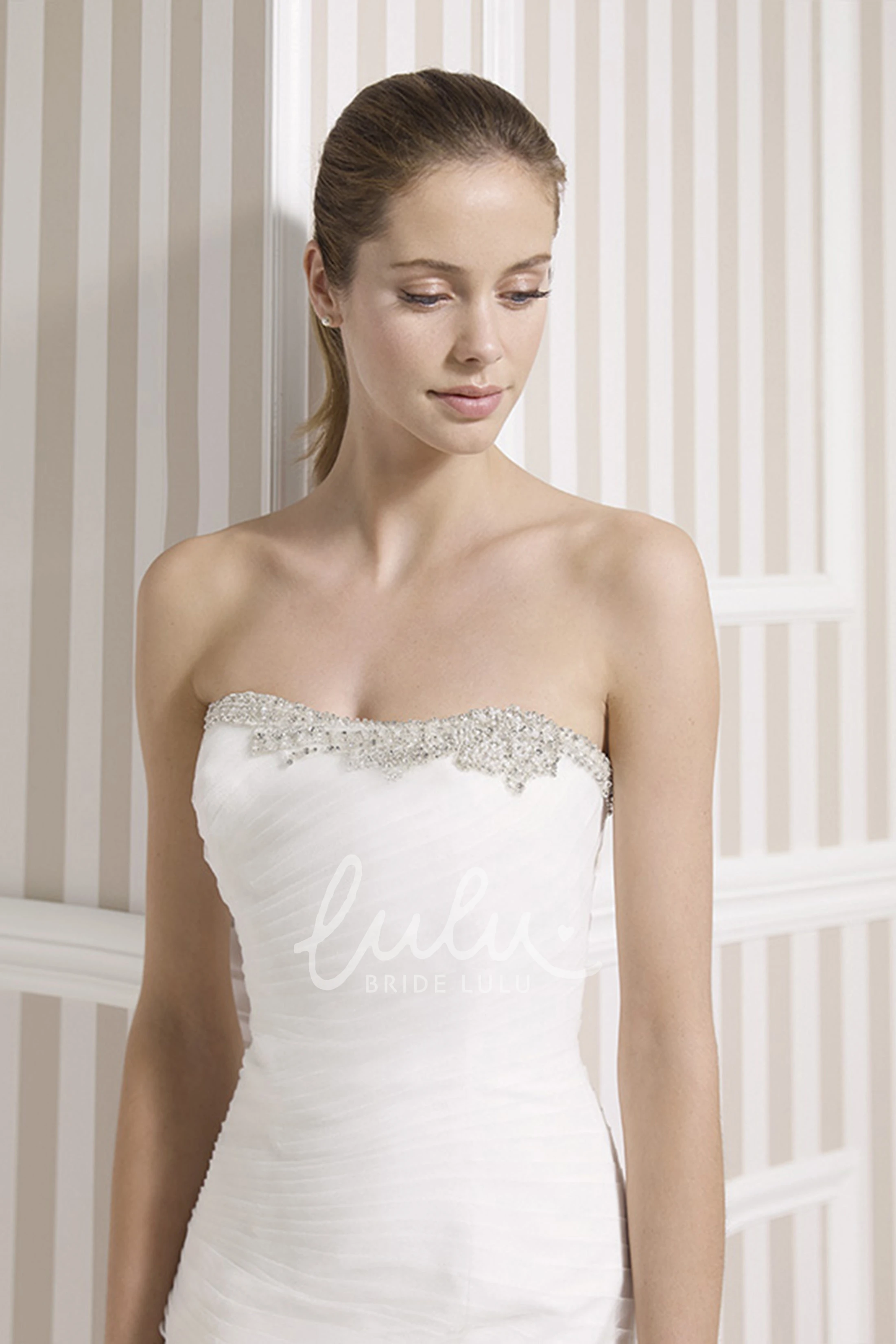 Beaded Strapless Mermaid Tulle Wedding Dress with Ruching