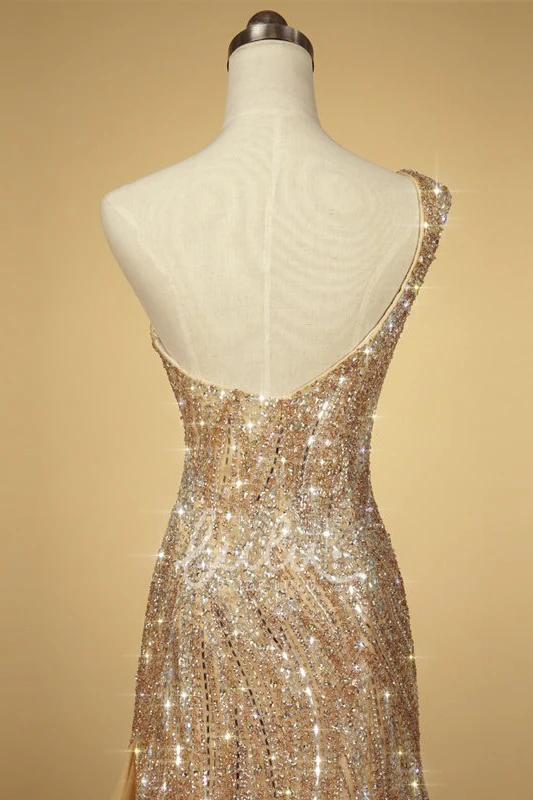 Luxury Tulle Mermaid Formal Dress with One Shoulder and Open Back