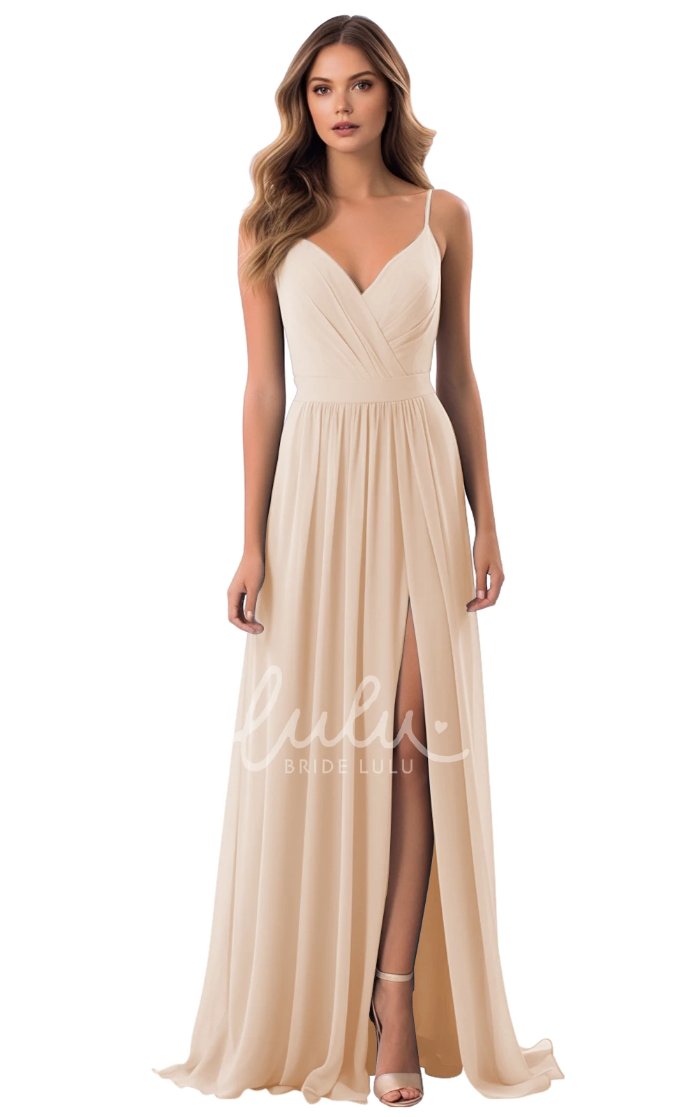 A-Line V-neck Chiffon Bridesmaid Dress with Split Front Elegant and Simple