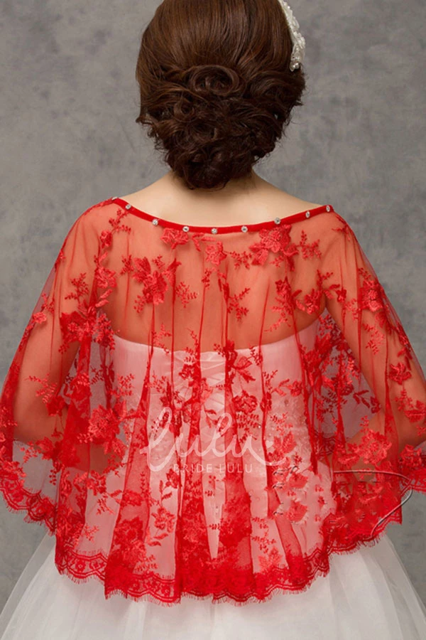 Lace Cape Shawl Wedding Dress New Red and White Design
