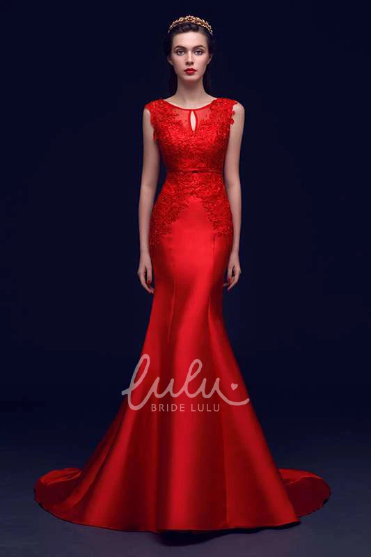 Satin Mermaid Formal Dress with Appliques Strapless Pleated Gown