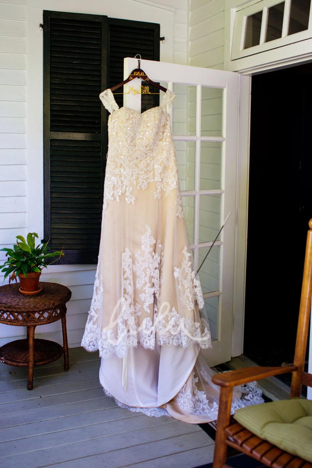 Champagne Lined A-Line Lace Wedding Dress Cap Sleeve