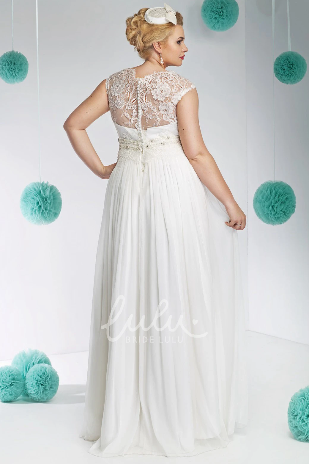 Jeweled Tulle&Lace Plus Size Wedding Dress with Bateau Neck